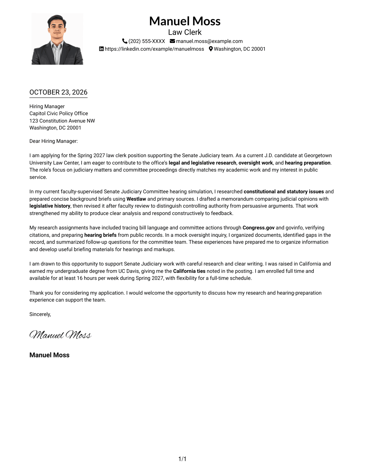 Cover letter example — page 1