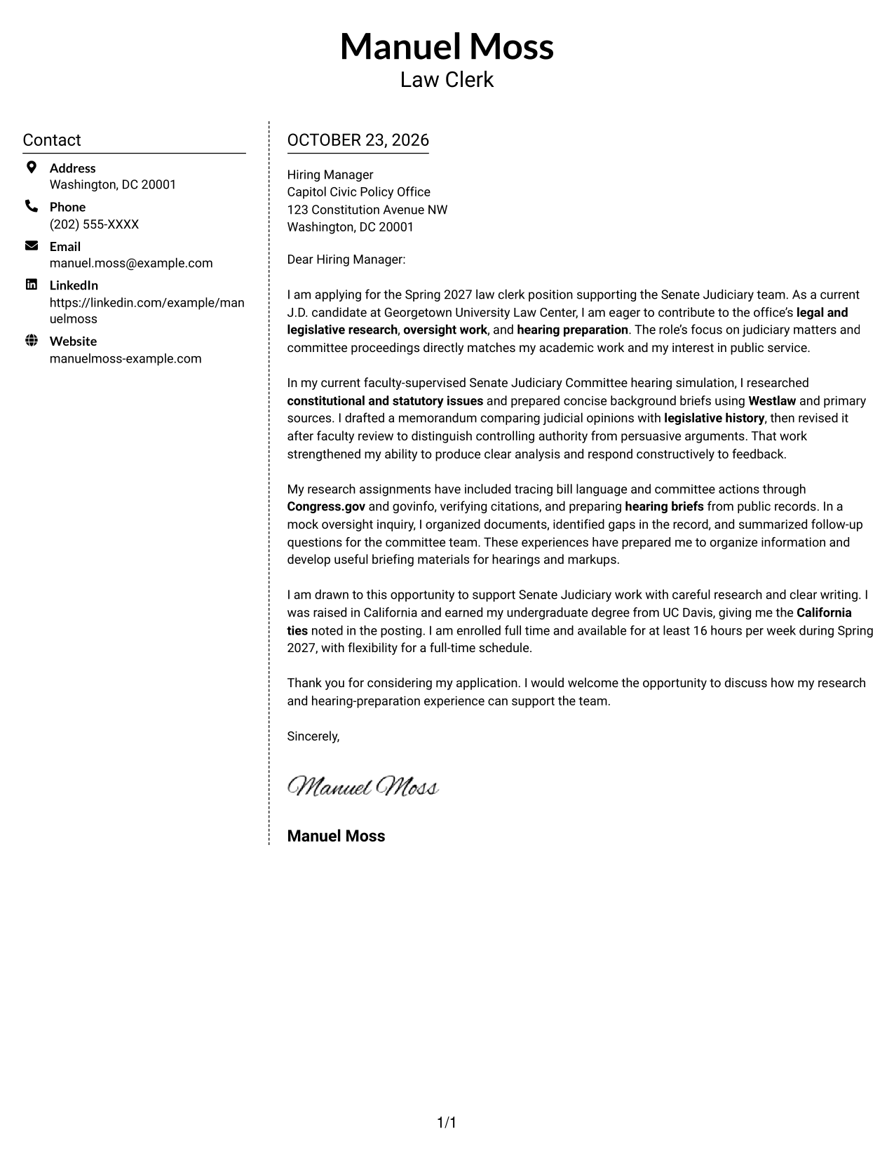 Cover letter example — page 1