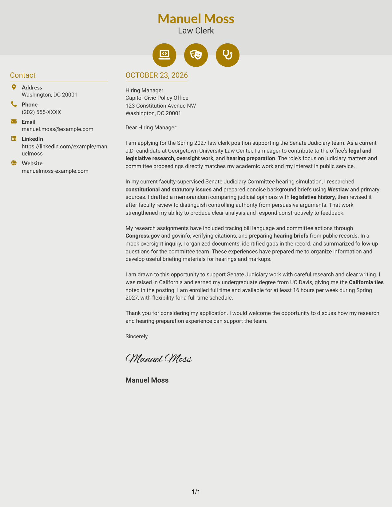 Cover letter example — page 1