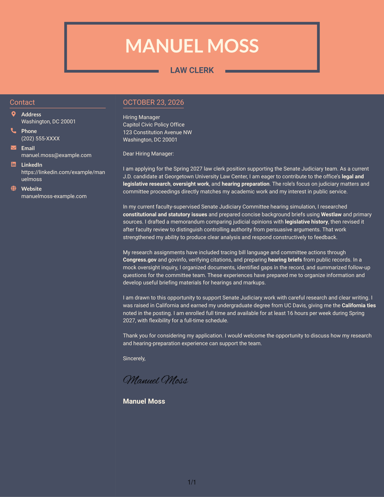 Cover letter example — page 1