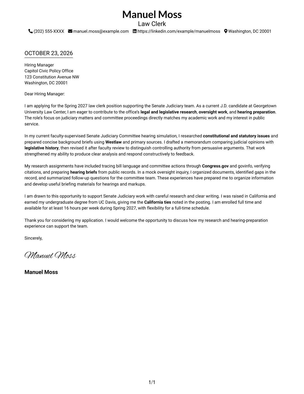 Cover letter example — page 1