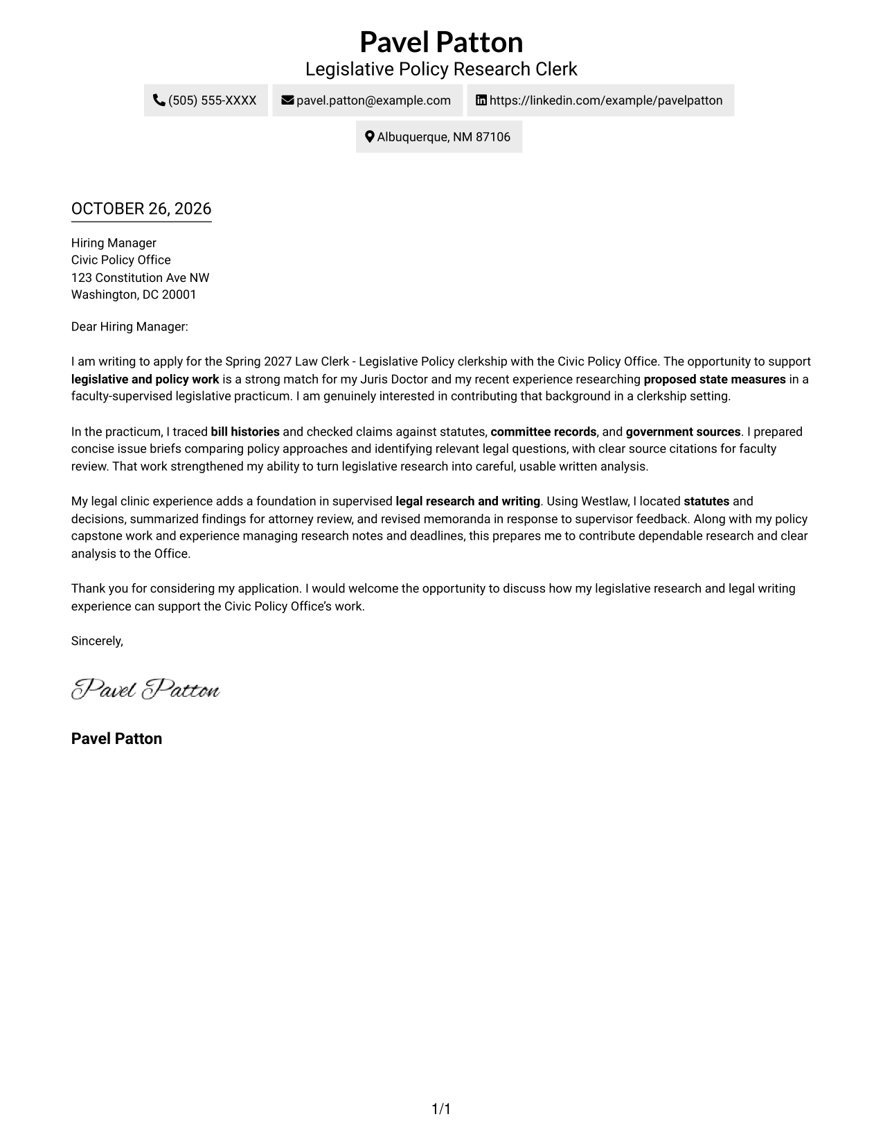 Cover letter example — page 1