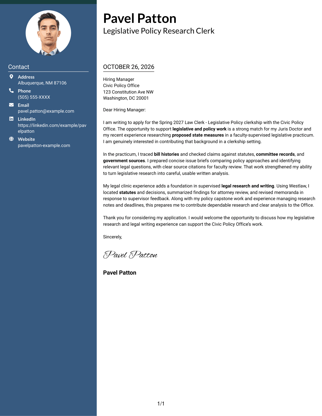 Cover letter example — page 1