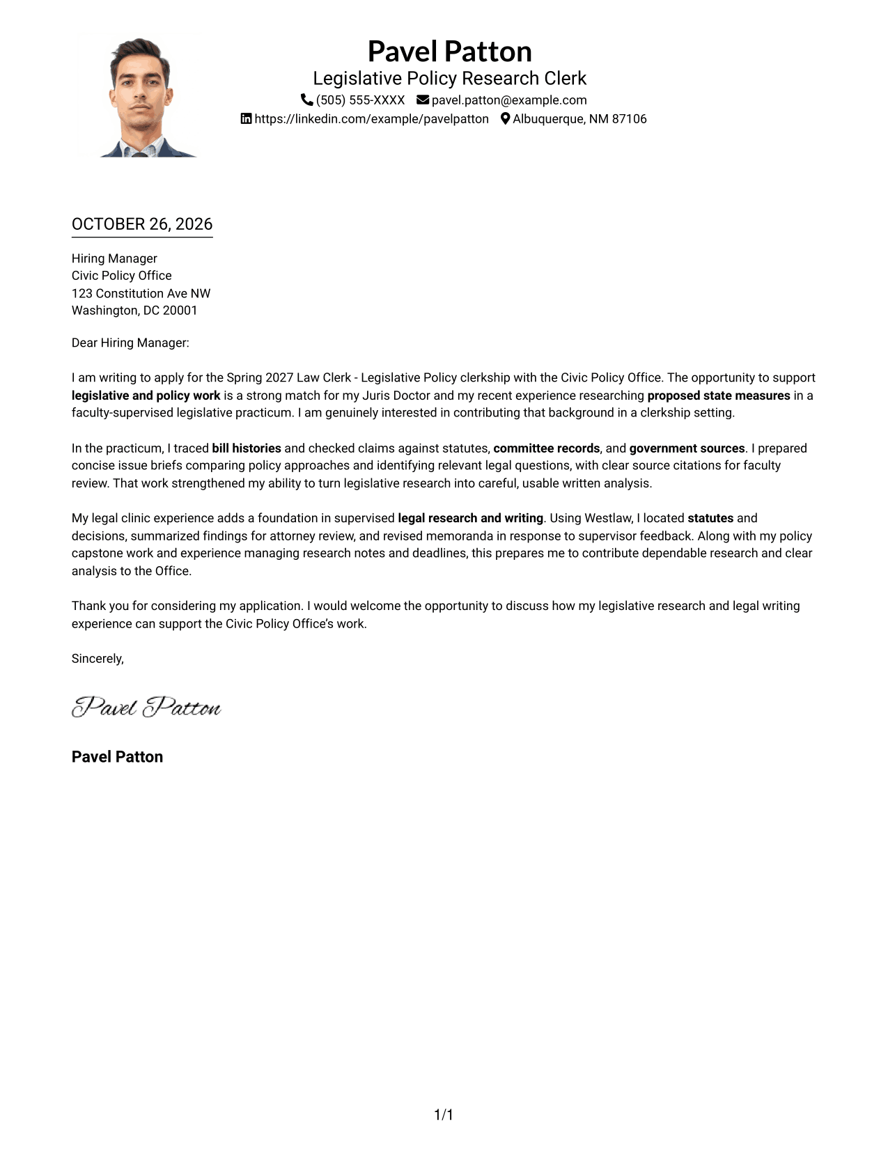 Cover letter example — page 1
