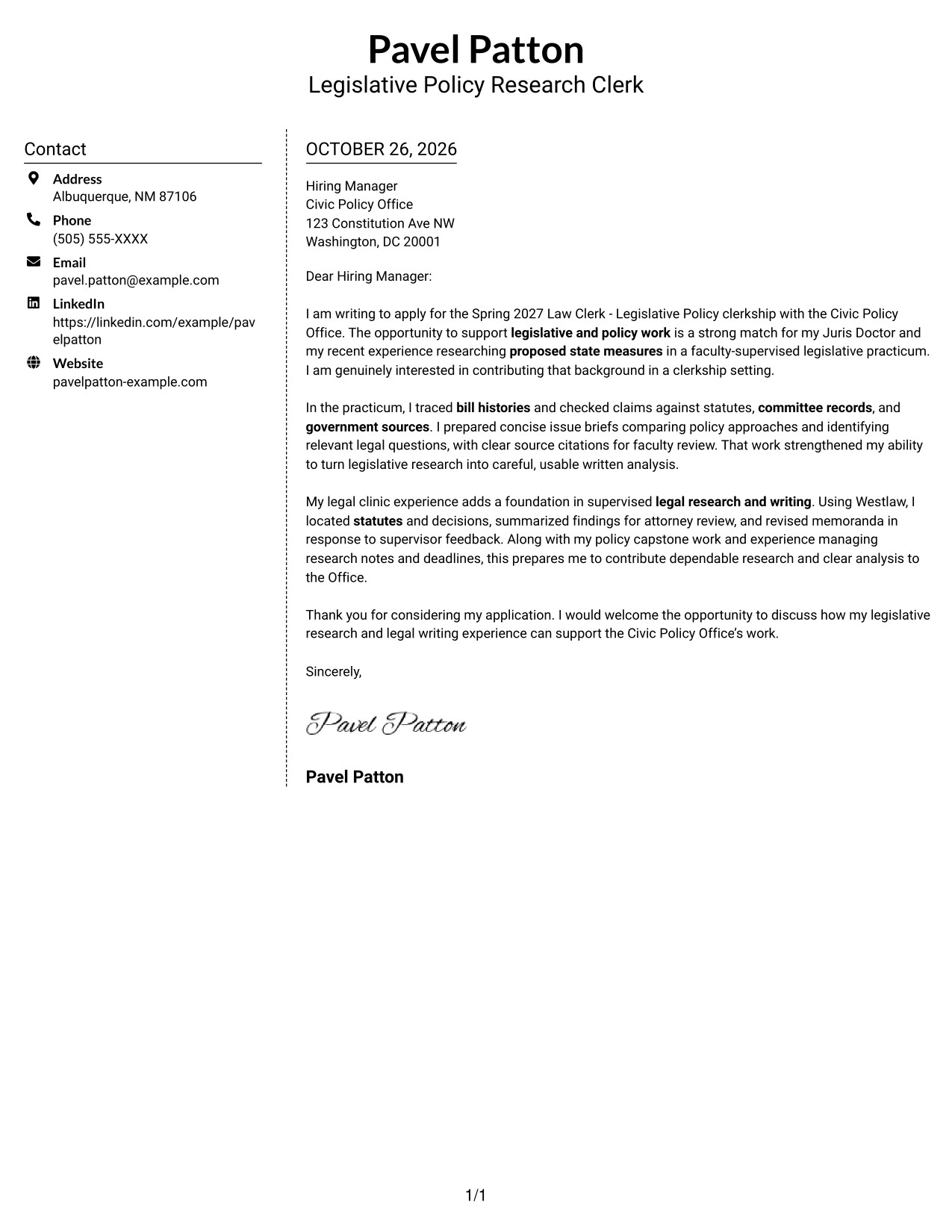 Cover letter example — page 1