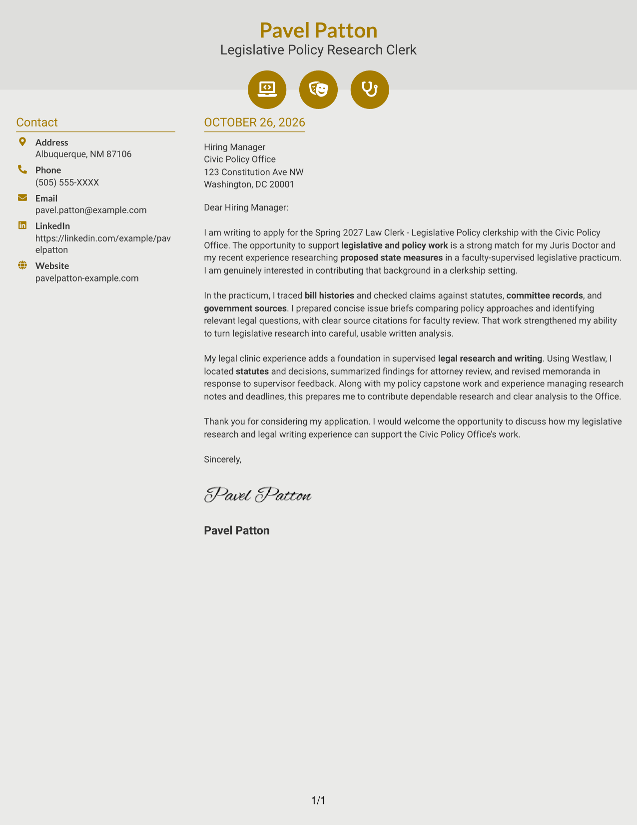 Cover letter example — page 1