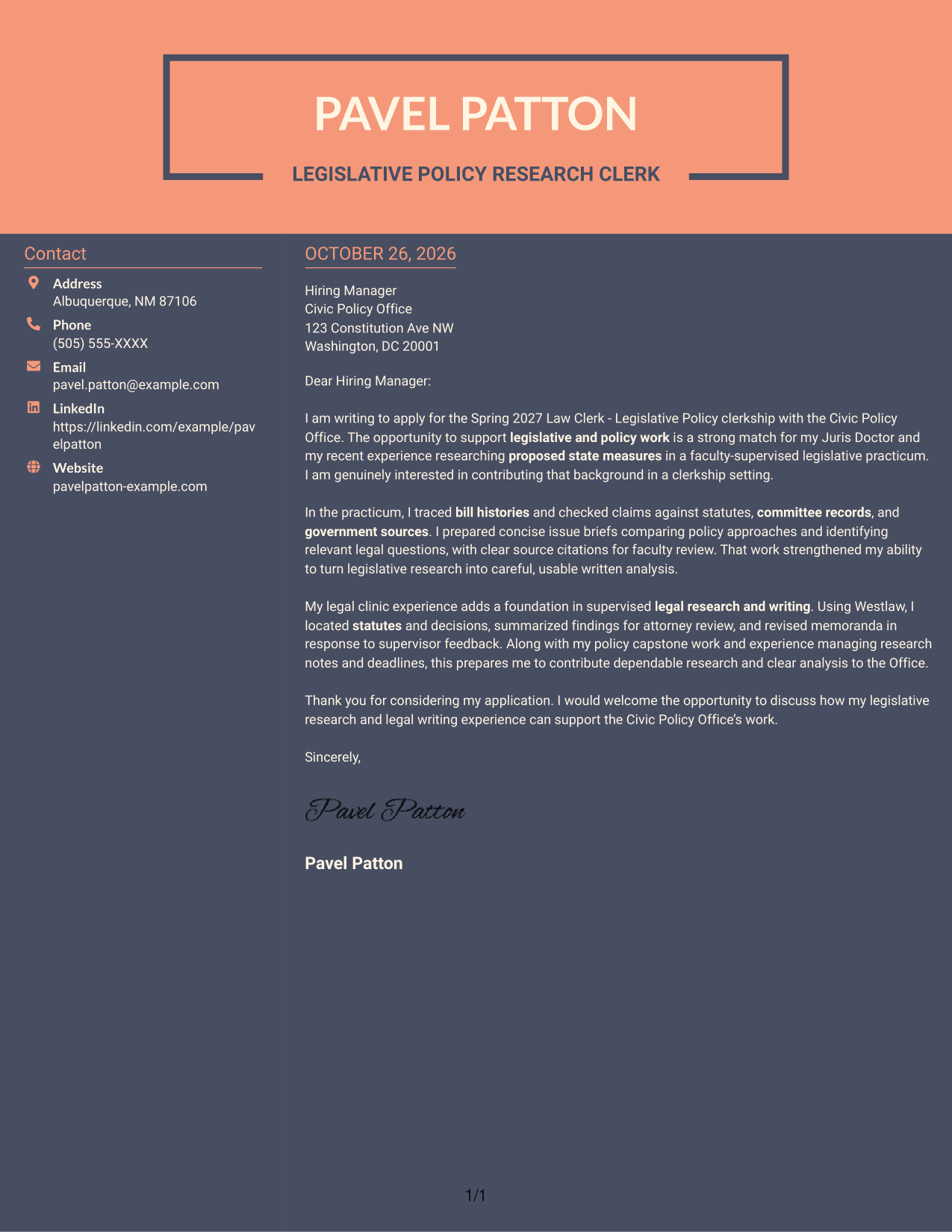 Cover letter example — page 1