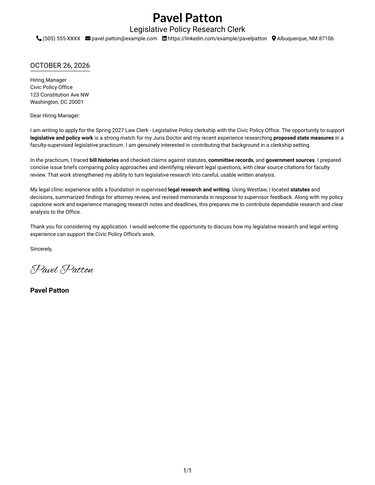 Cover letter example — page 1