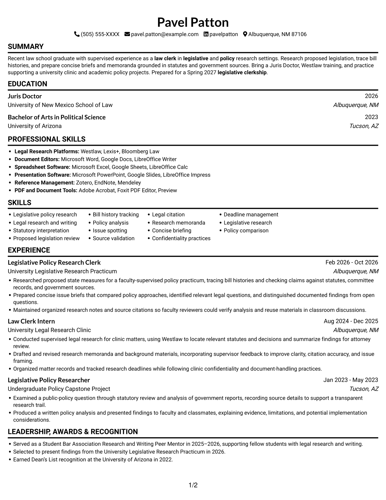 Resume example — page 1