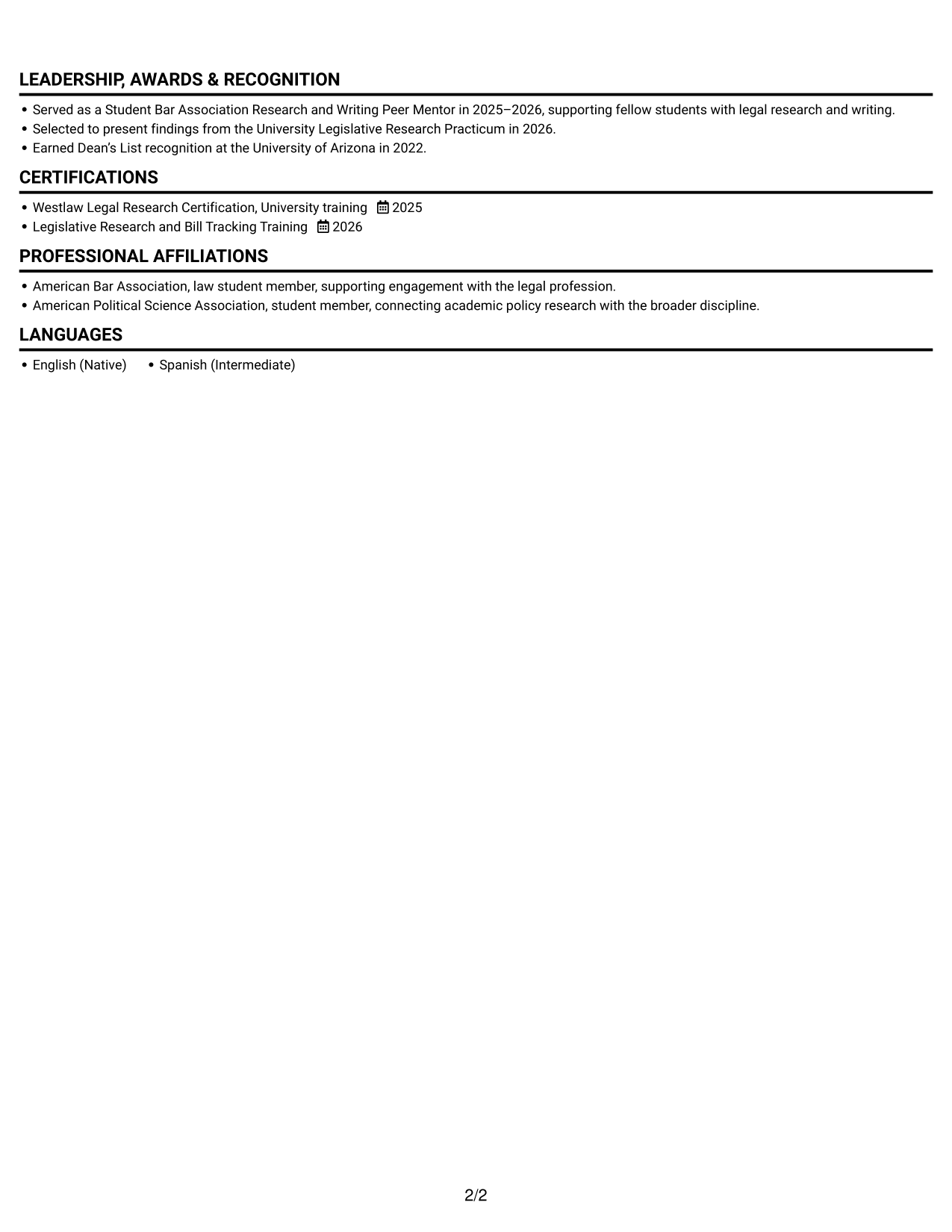 Resume example — page 2