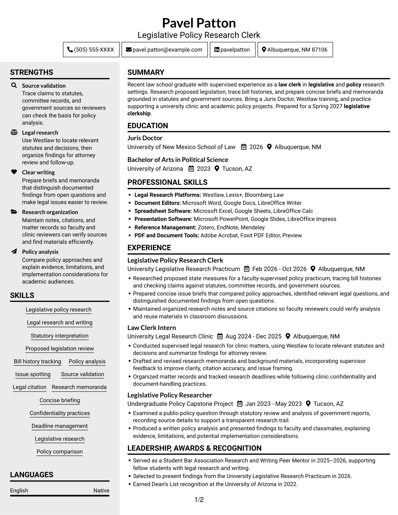 Resume example — page 1