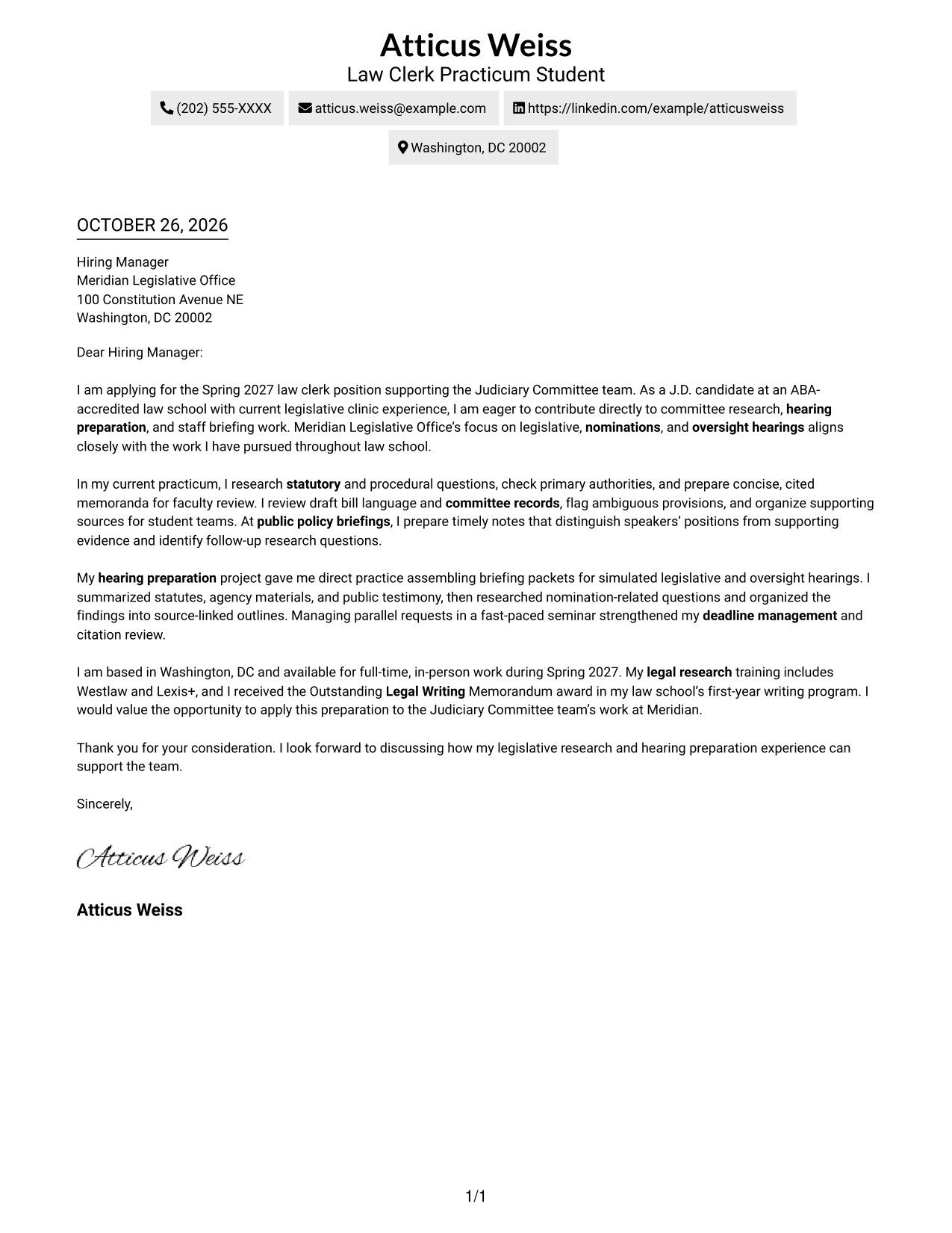 Cover letter example — page 1