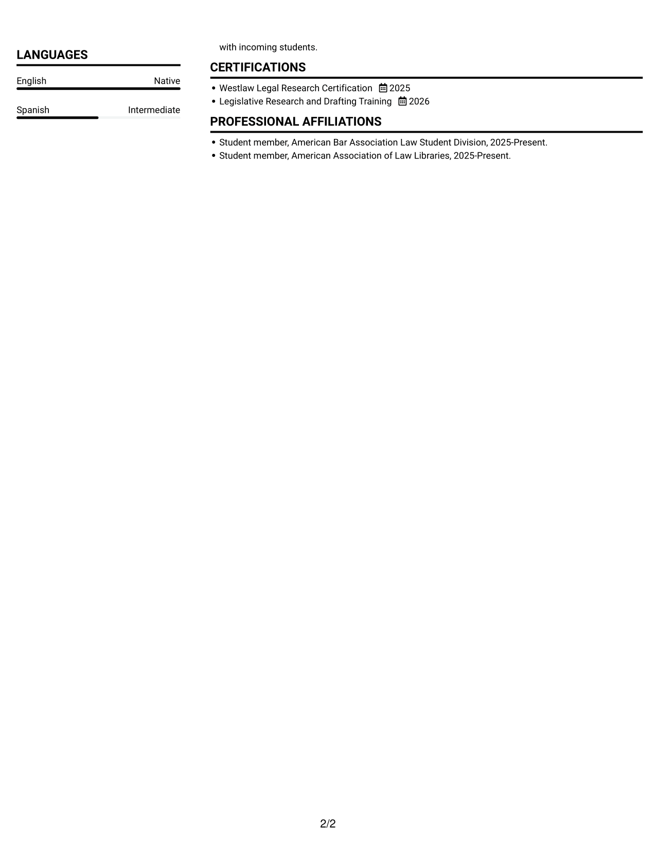 Resume example — page 2