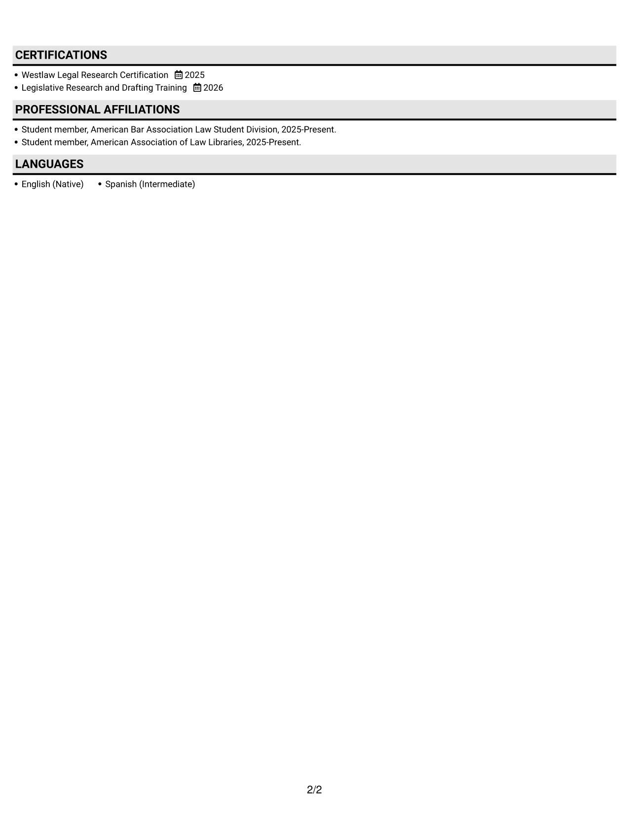 Resume example — page 2