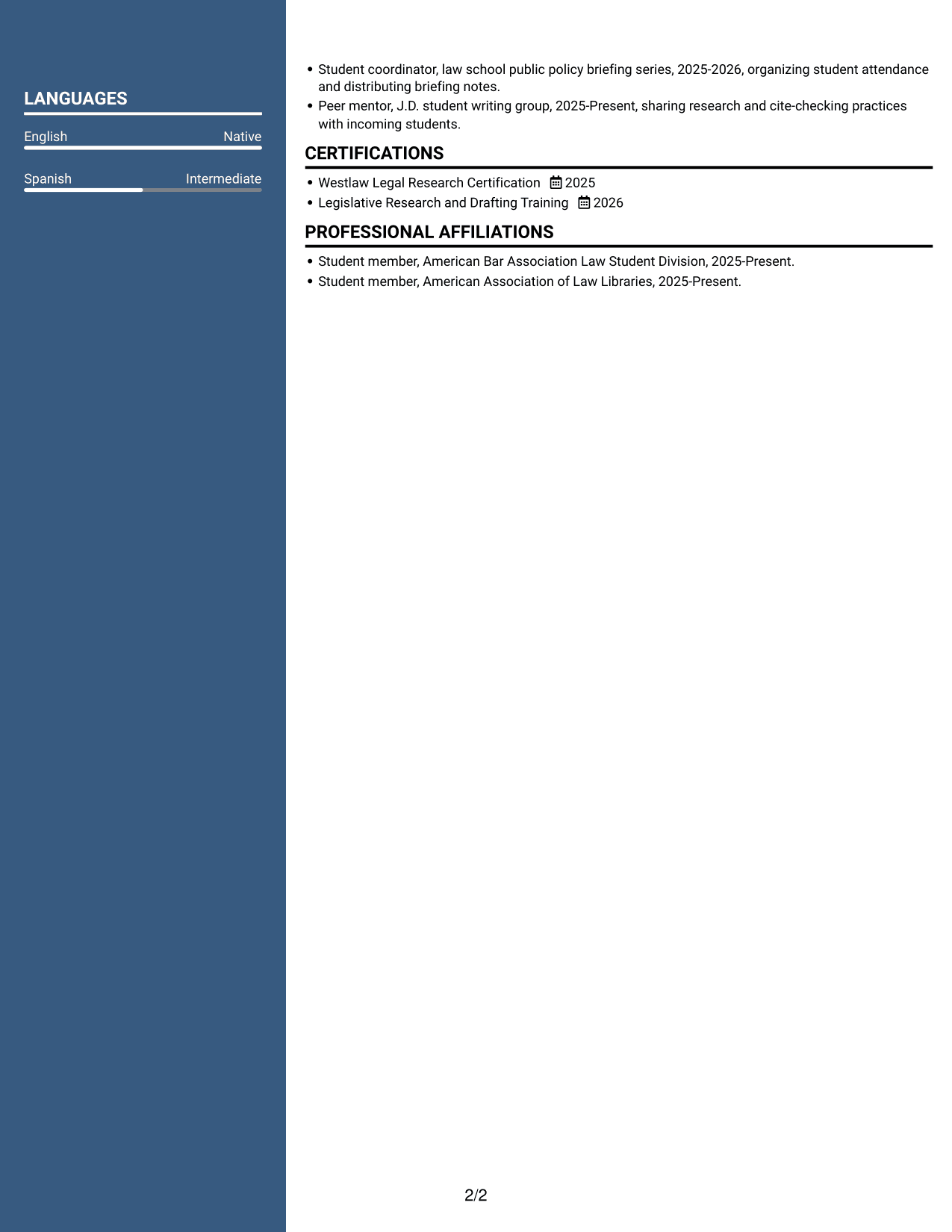 Resume example — page 2