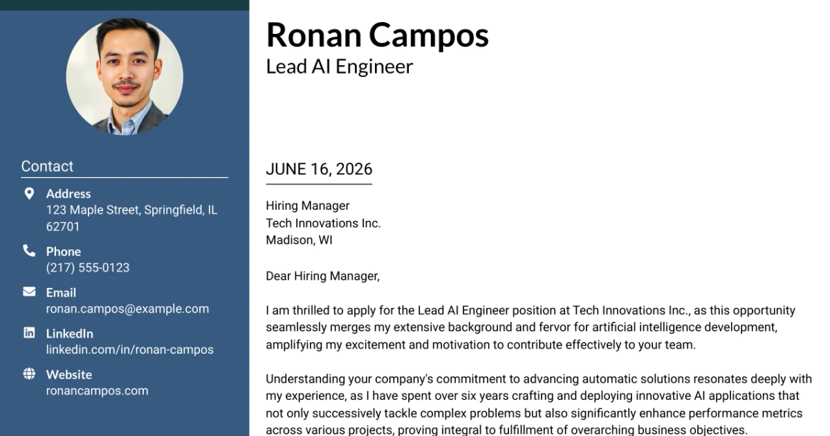 30+ Lead AI Engineer Cover Letter Templates with Example 2026