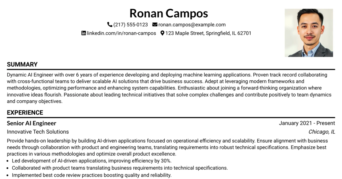 33 Lead AI Engineer Resume Templates with Example 2026 (ATS-Optimized)