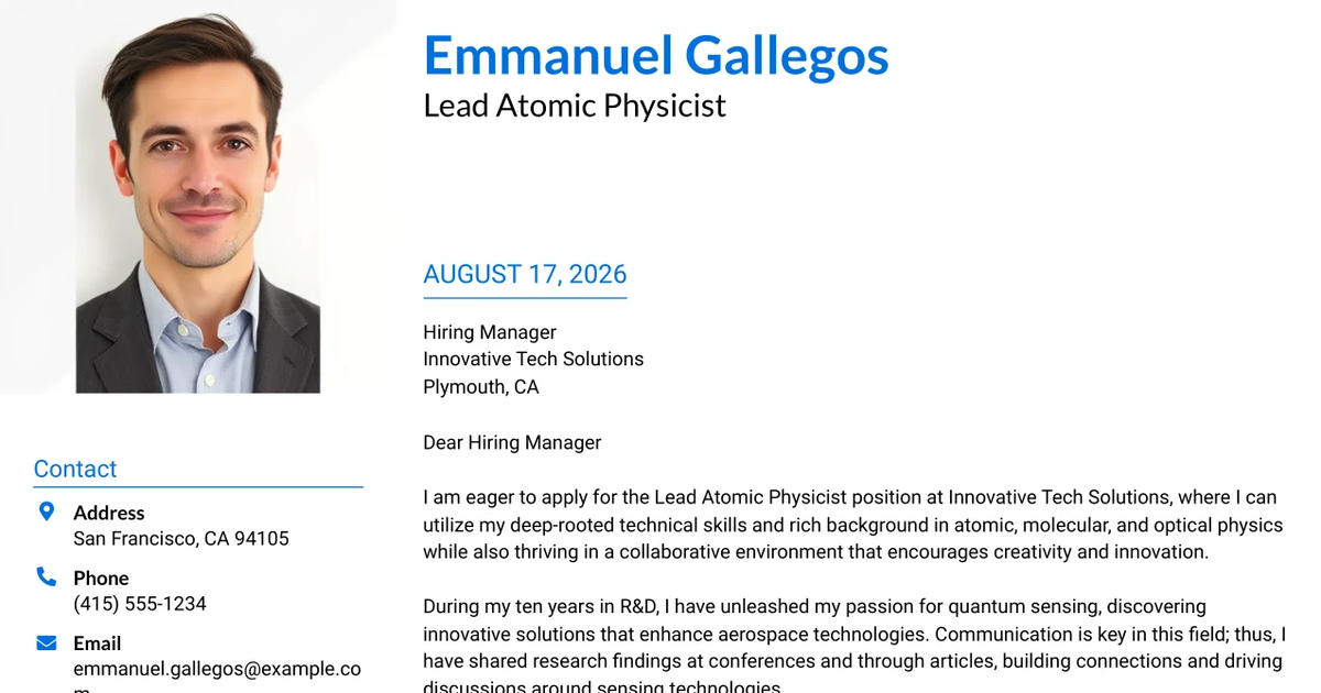 30+ Lead Atomic Physicist Cover Letter Templates with Example 2026