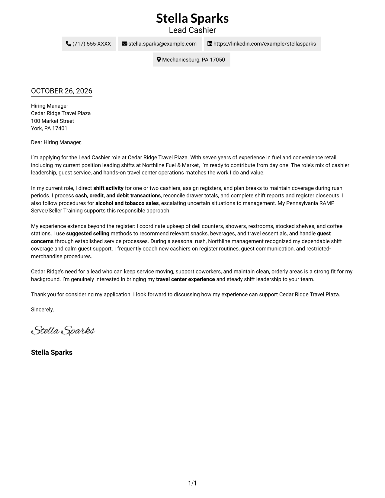 Cover letter example — page 1