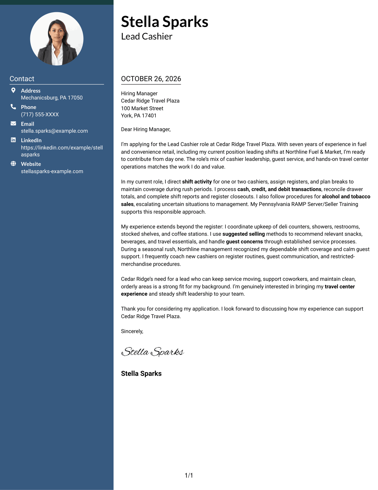 Cover letter example — page 1
