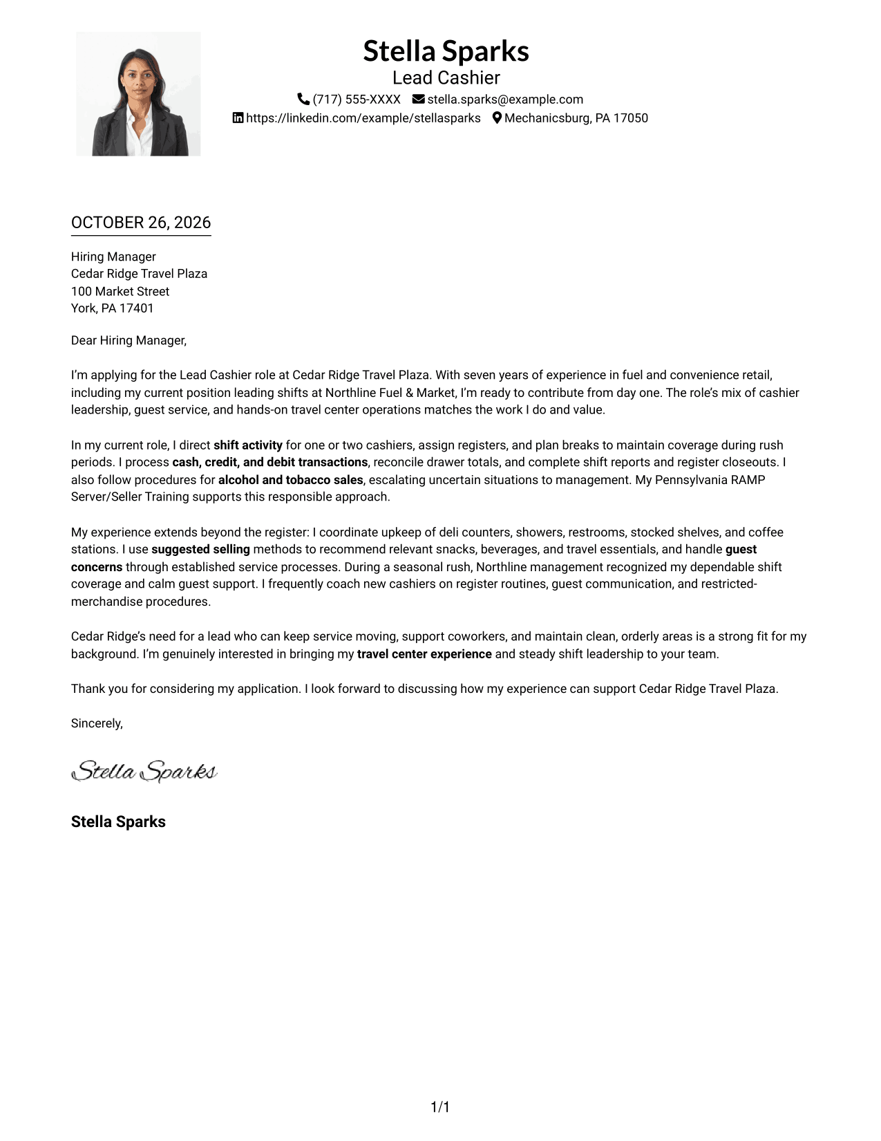 Cover letter example — page 1