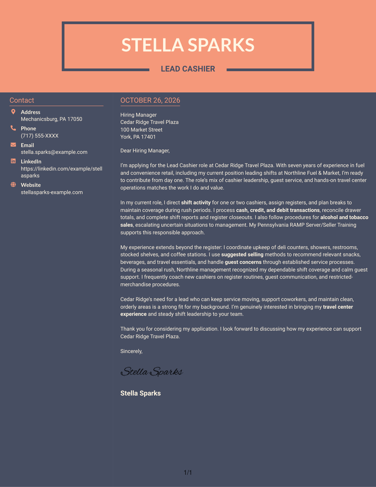 Cover letter example — page 1