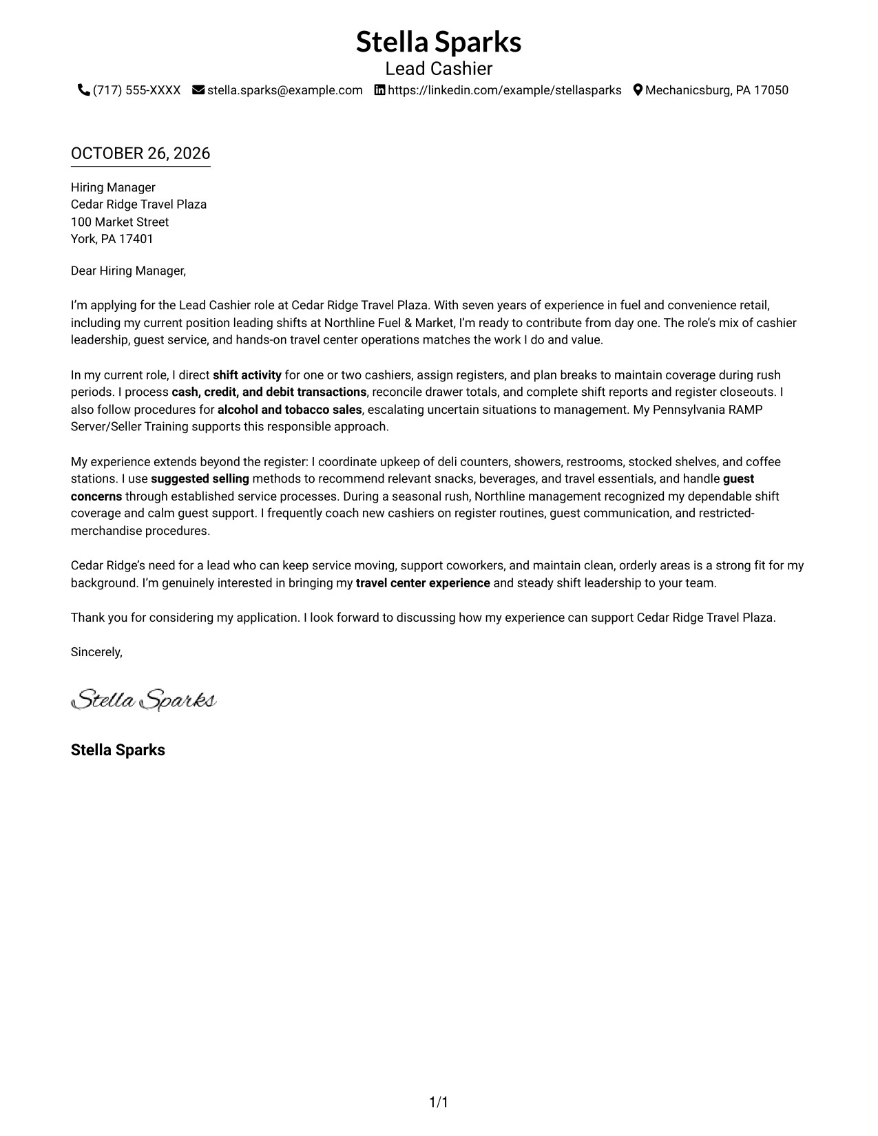 Cover letter example — page 1