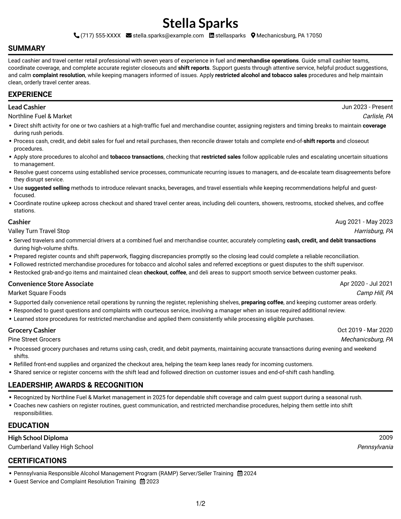 Resume example — page 1