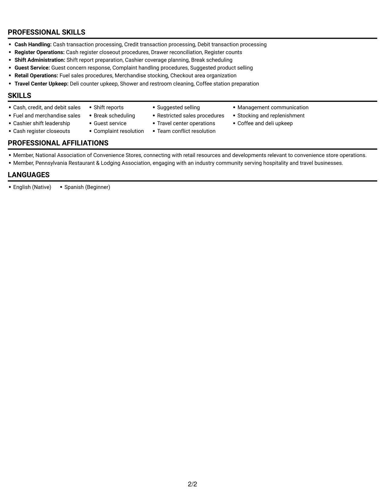 Resume example — page 2