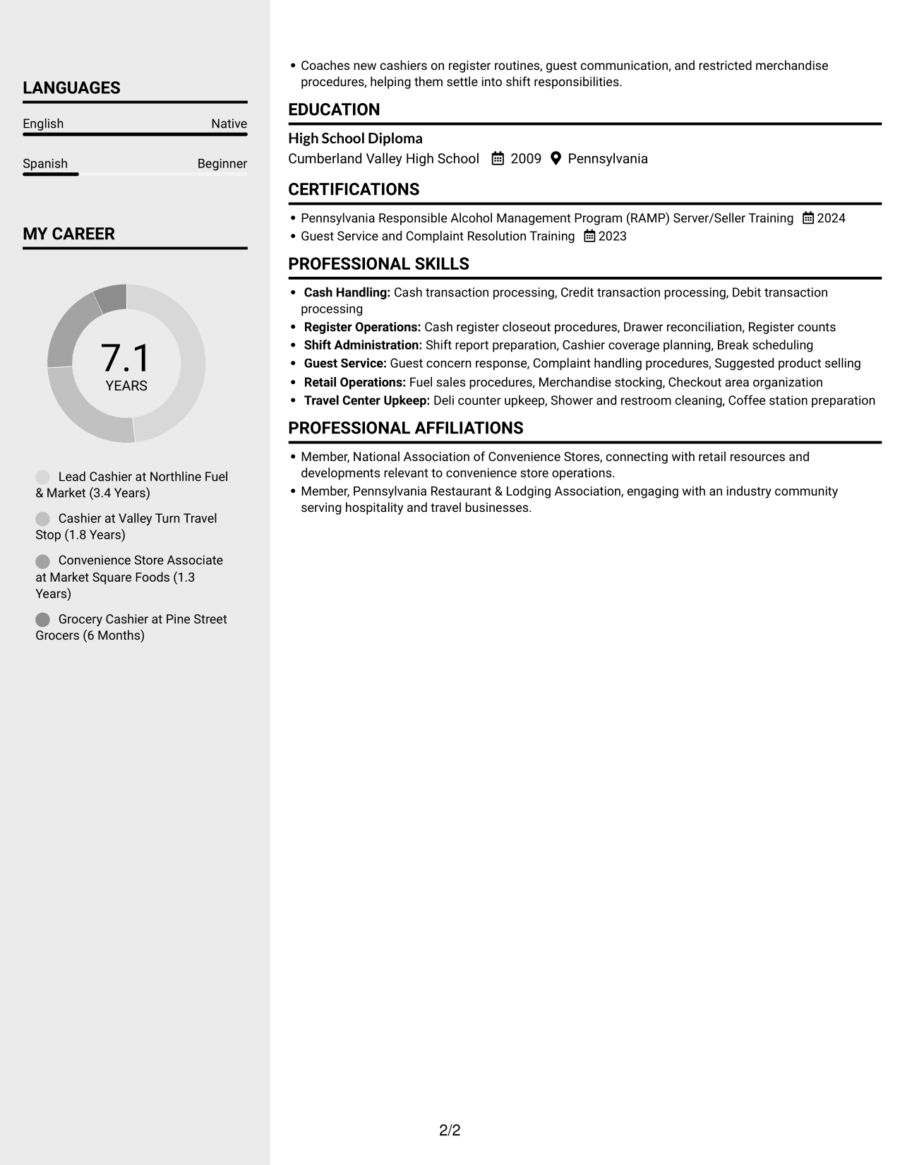 Resume example — page 2