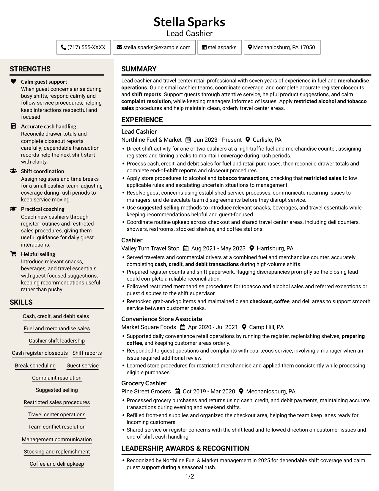 Resume example — page 1