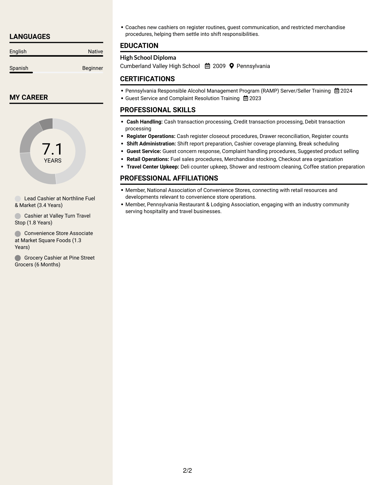 Resume example — page 2