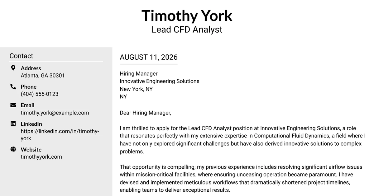 30+ Lead CFD Analyst Cover Letter Templates with Example 2026