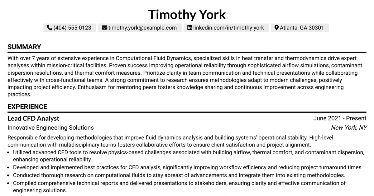 33 Lead CFD Analyst Resume Templates with Example 2026 (ATS-Optimized)