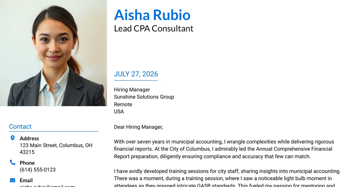 30+ Lead CPA Consultant Cover Letter Templates with Example 2026