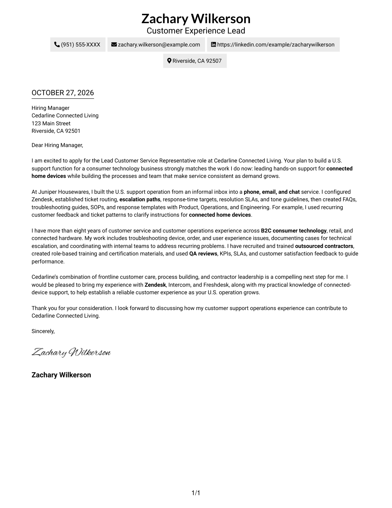 Cover letter example — page 1