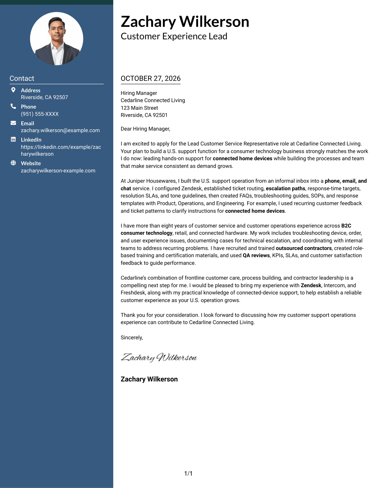 Cover letter example — page 1