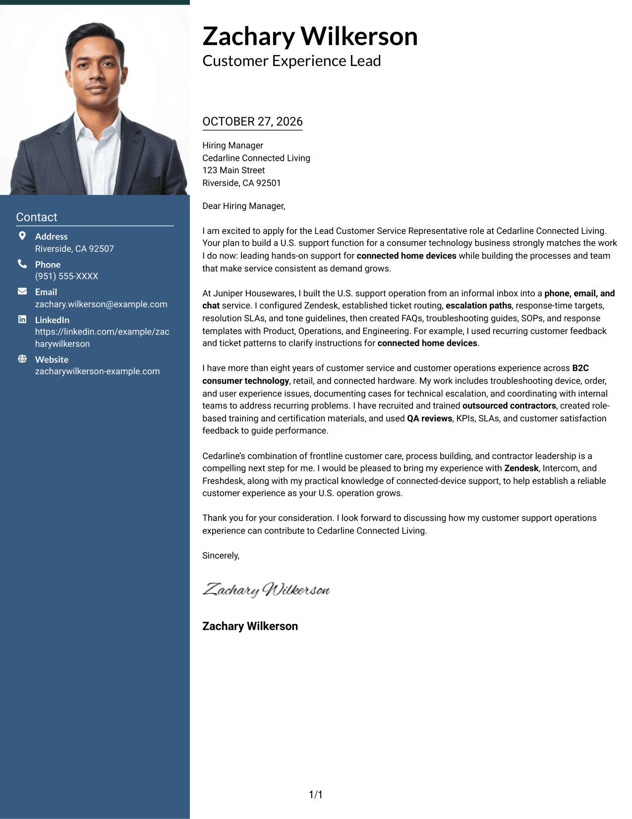 Cover letter example — page 1