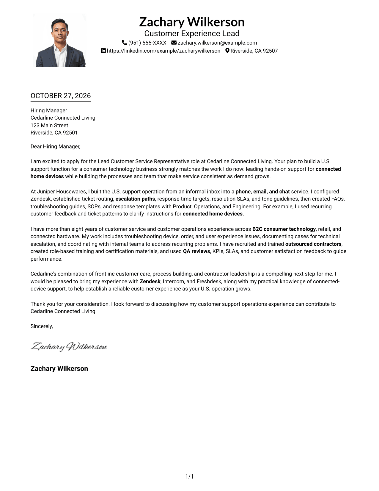 Cover letter example — page 1