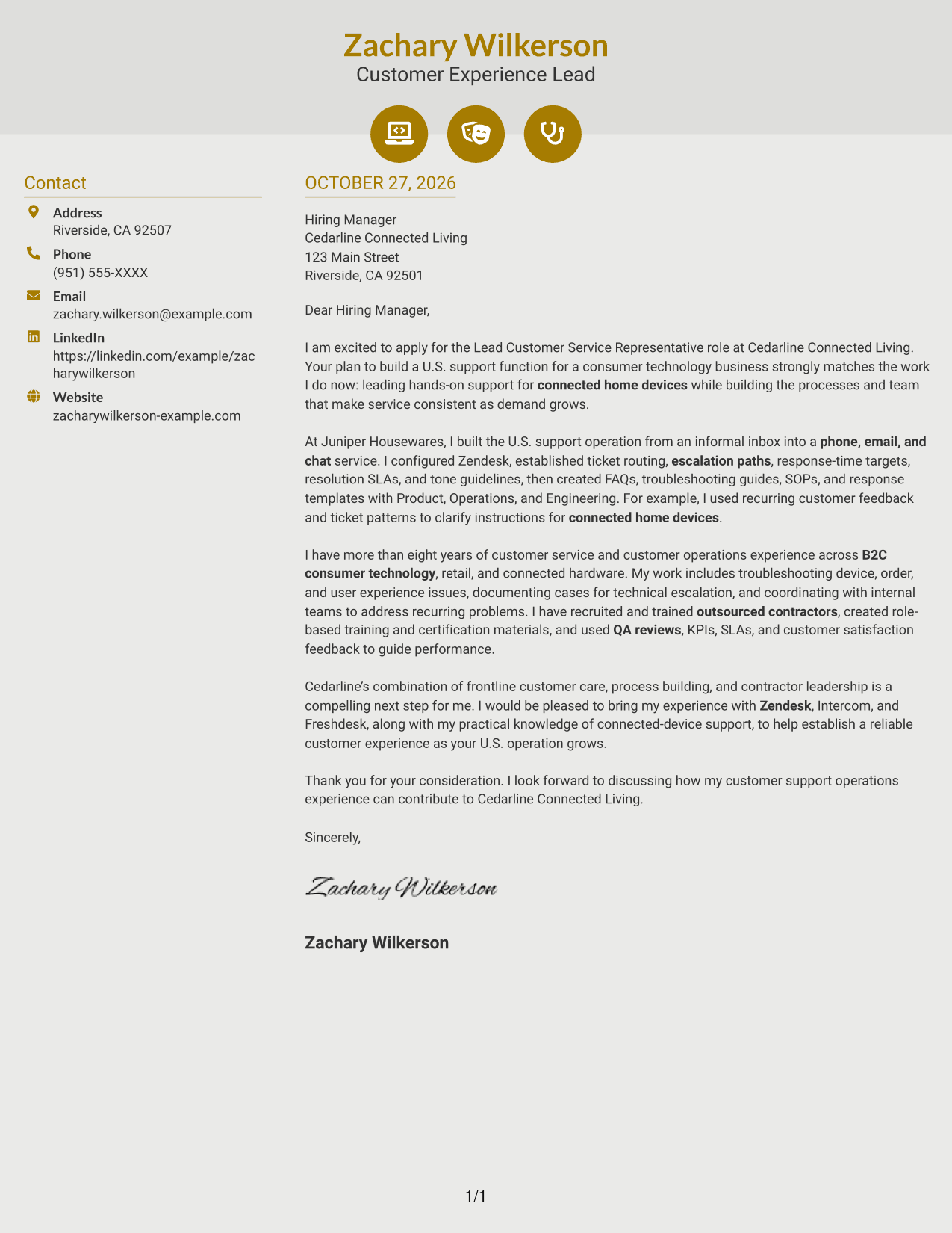 Cover letter example — page 1