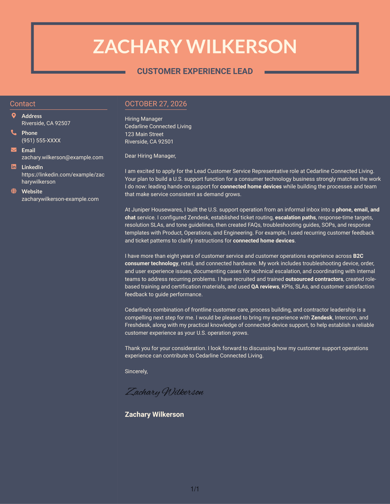 Cover letter example — page 1