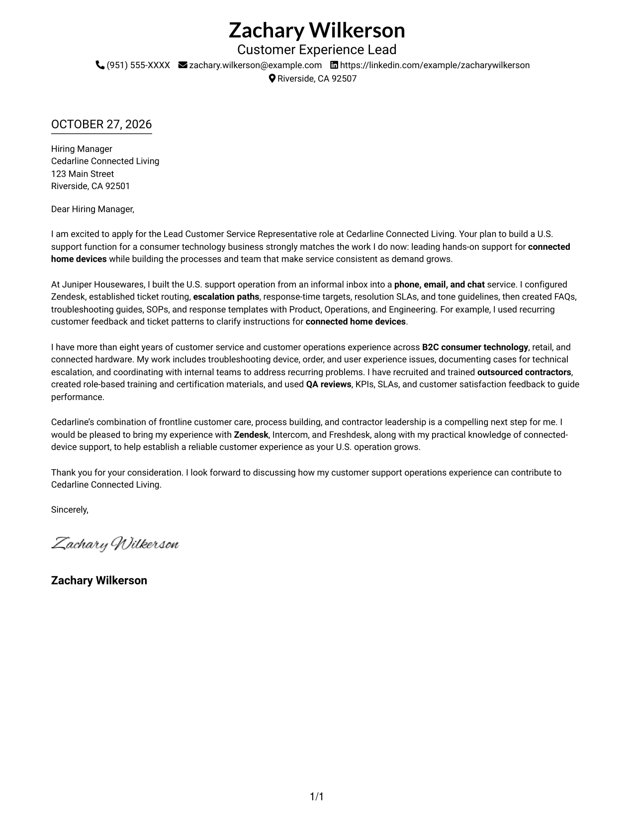 Cover letter example — page 1