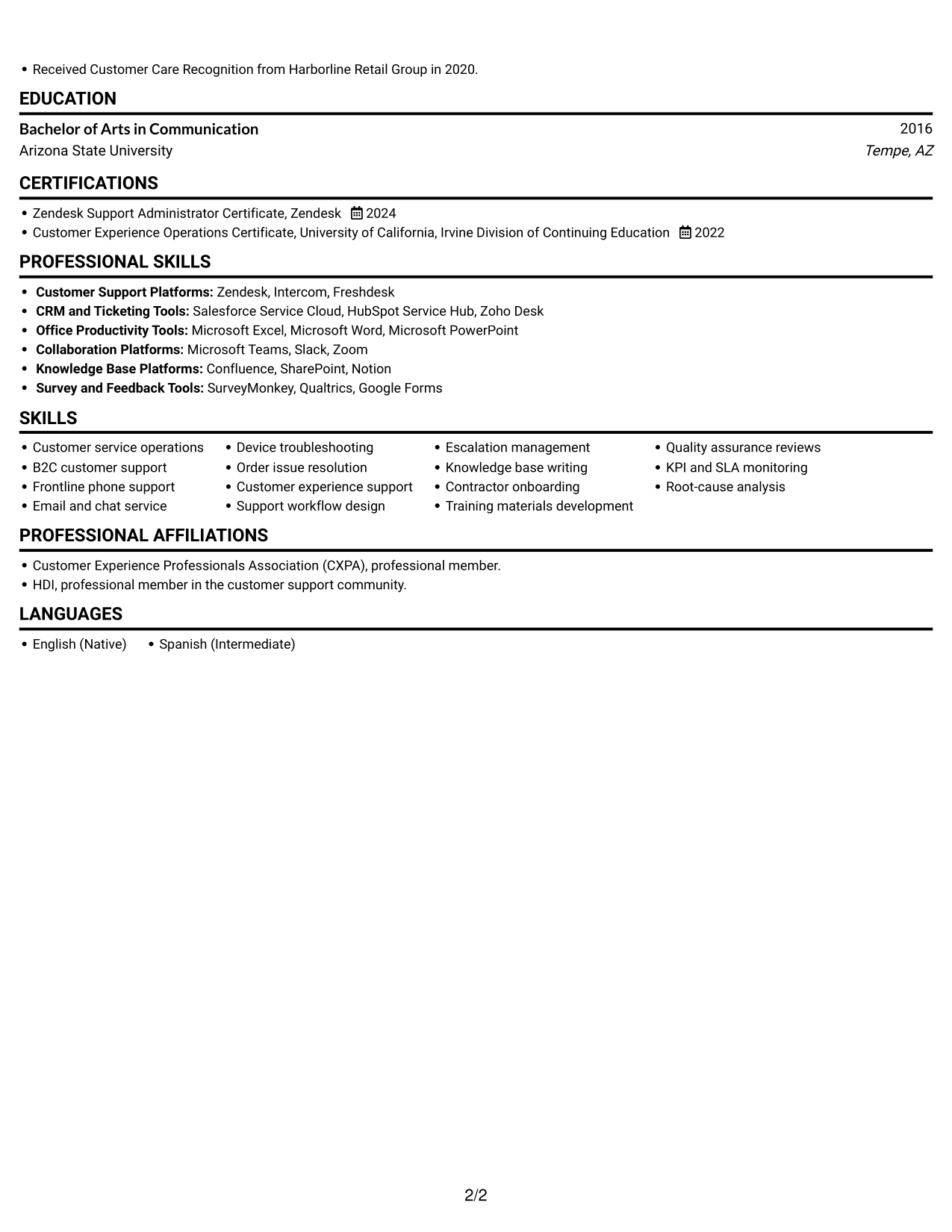 Resume example — page 2