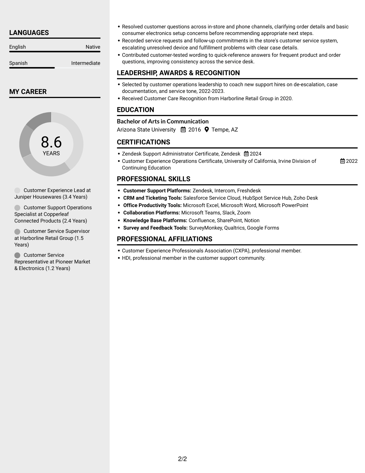 Resume example — page 2