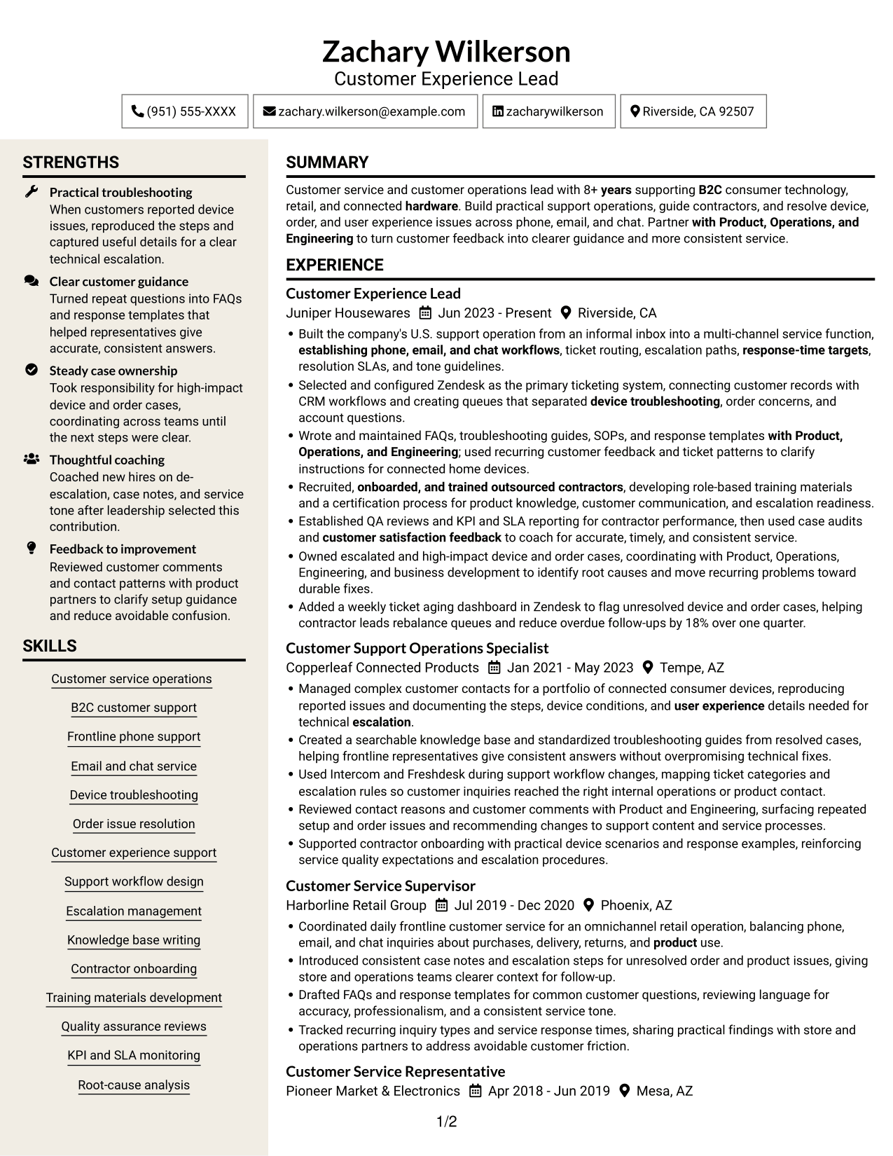 Resume example — page 1