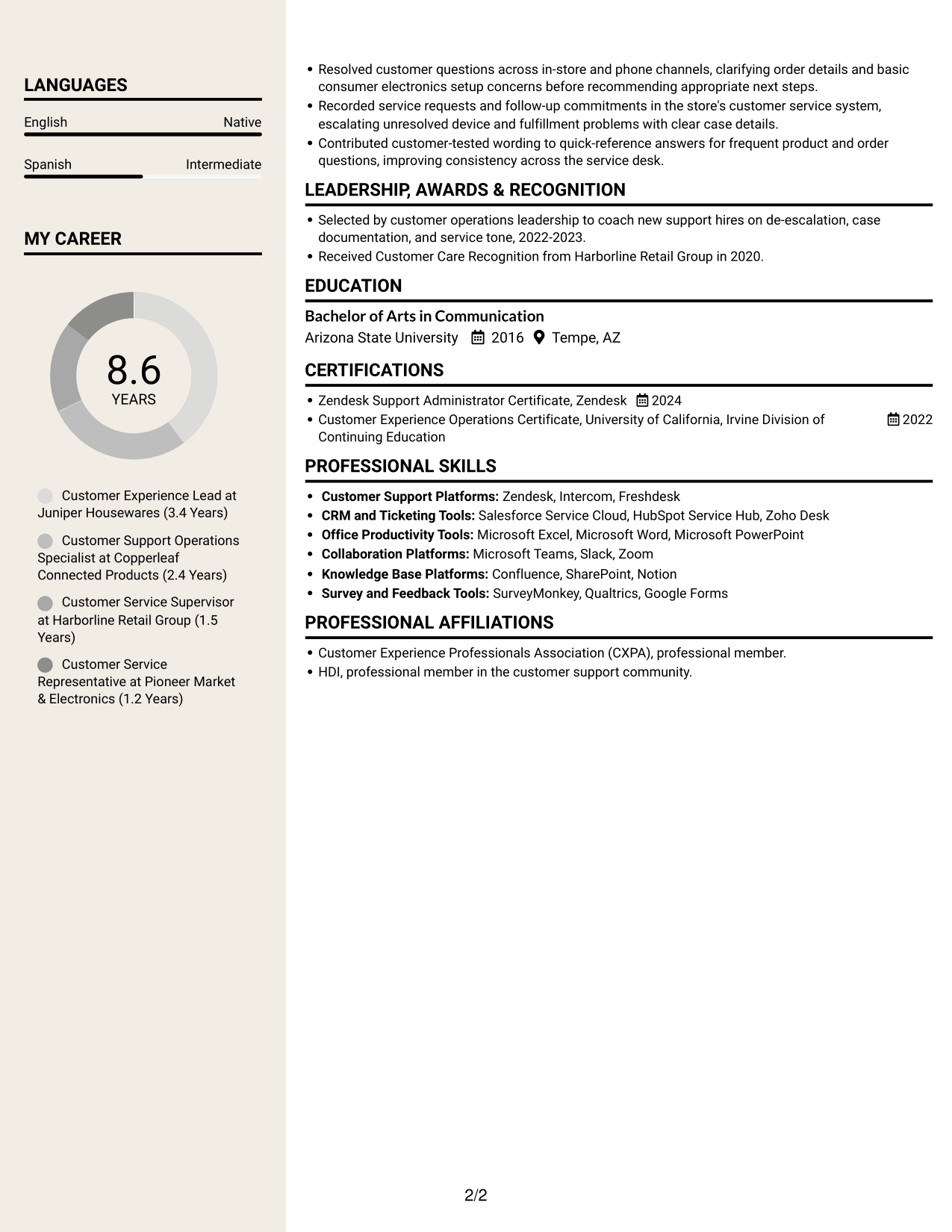 Resume example — page 2