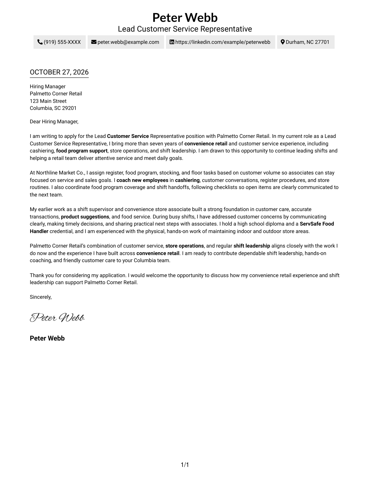 Cover letter example — page 1