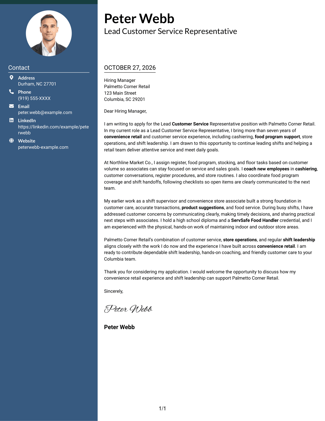 Cover letter example — page 1