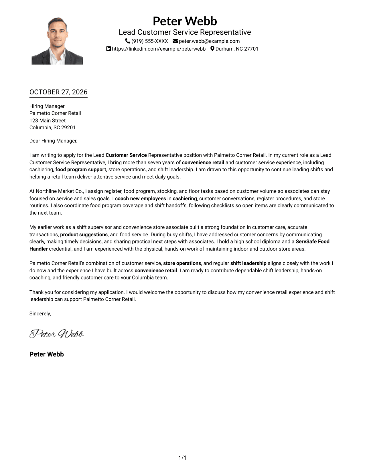 Cover letter example — page 1