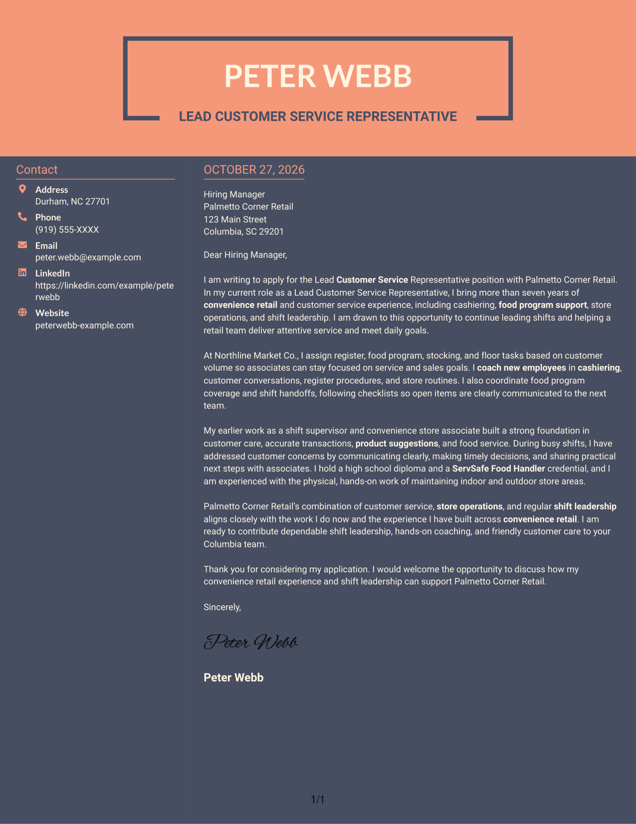 Cover letter example — page 1